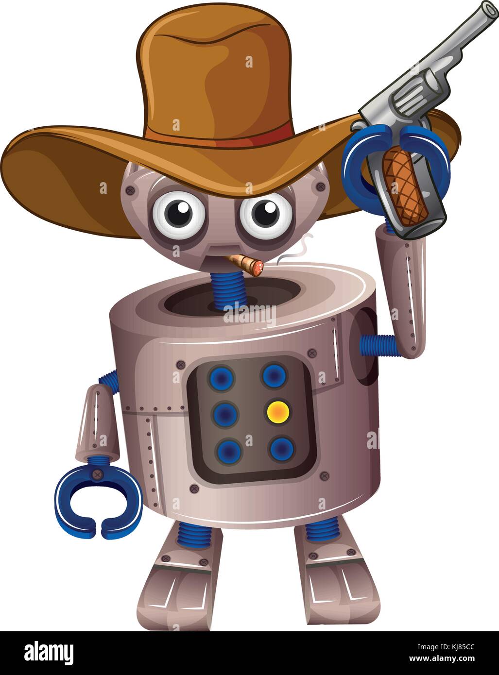 Illustration of a toy robot holding a gun on a white background Stock Vector Image & Art Alamy