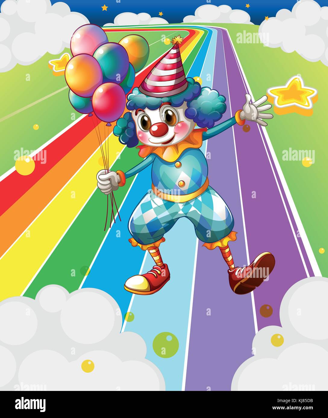 Illustration of a clown with balloons at the colorful street Stock ...