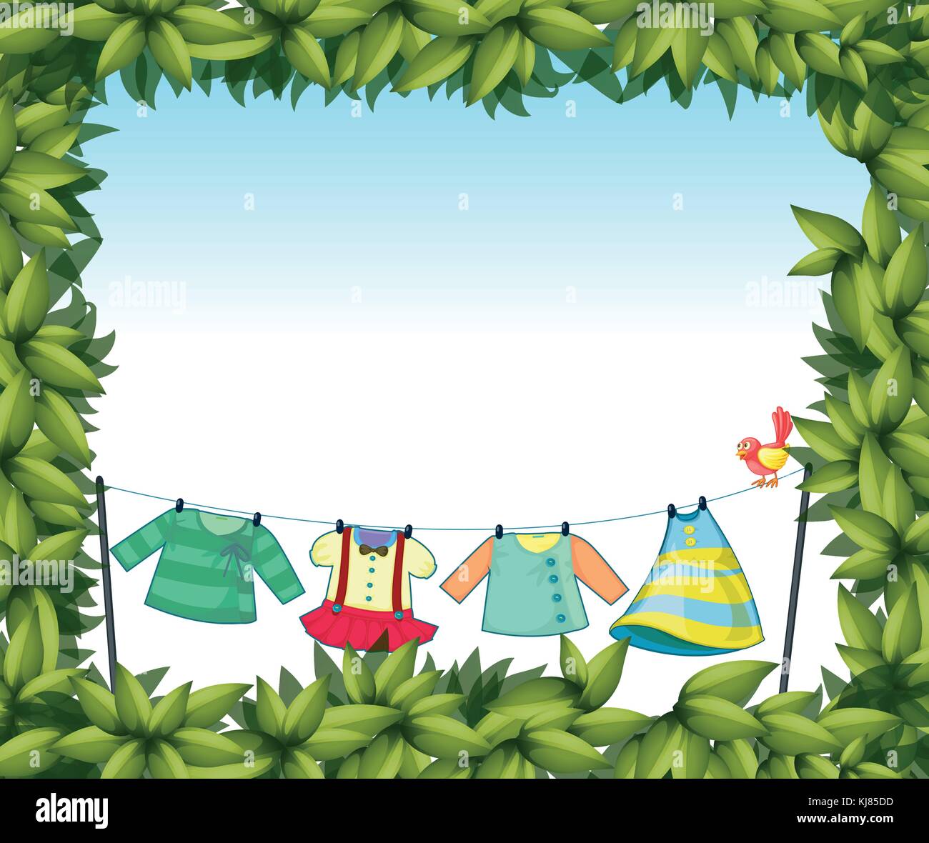 Illustration of a frame border with hanging clothes and a bird Stock Vector  Image & Art - Alamy