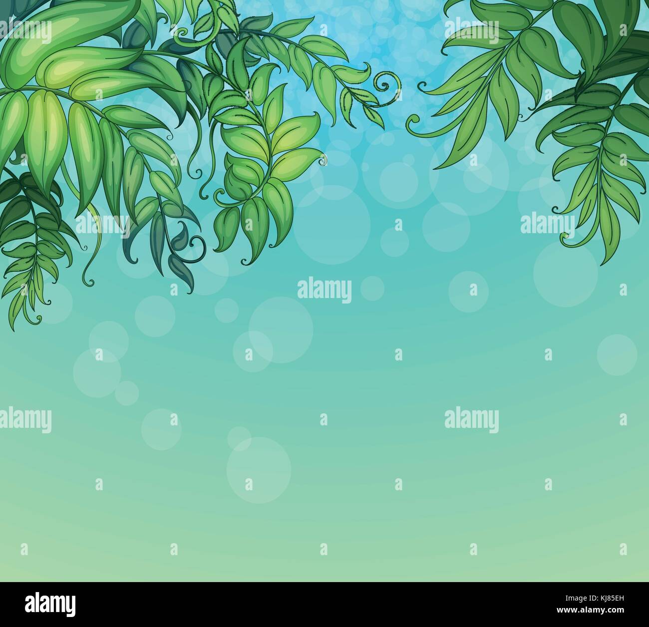 Illustration of a blue background with green leafy plants Stock Vector ...