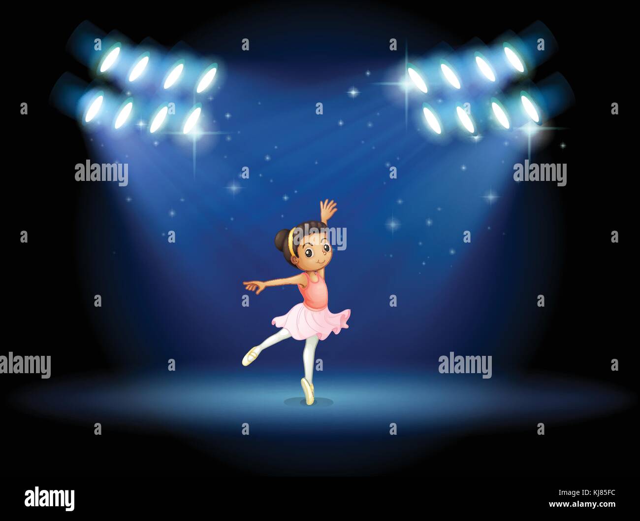 Illustration of a little girl dancing ballet with spotlights Stock