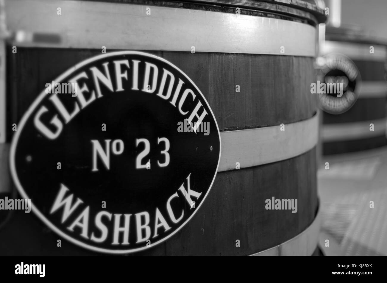 Washback tanks at Glenfiddich Distillery, Speyside, Scotland Stock Photo