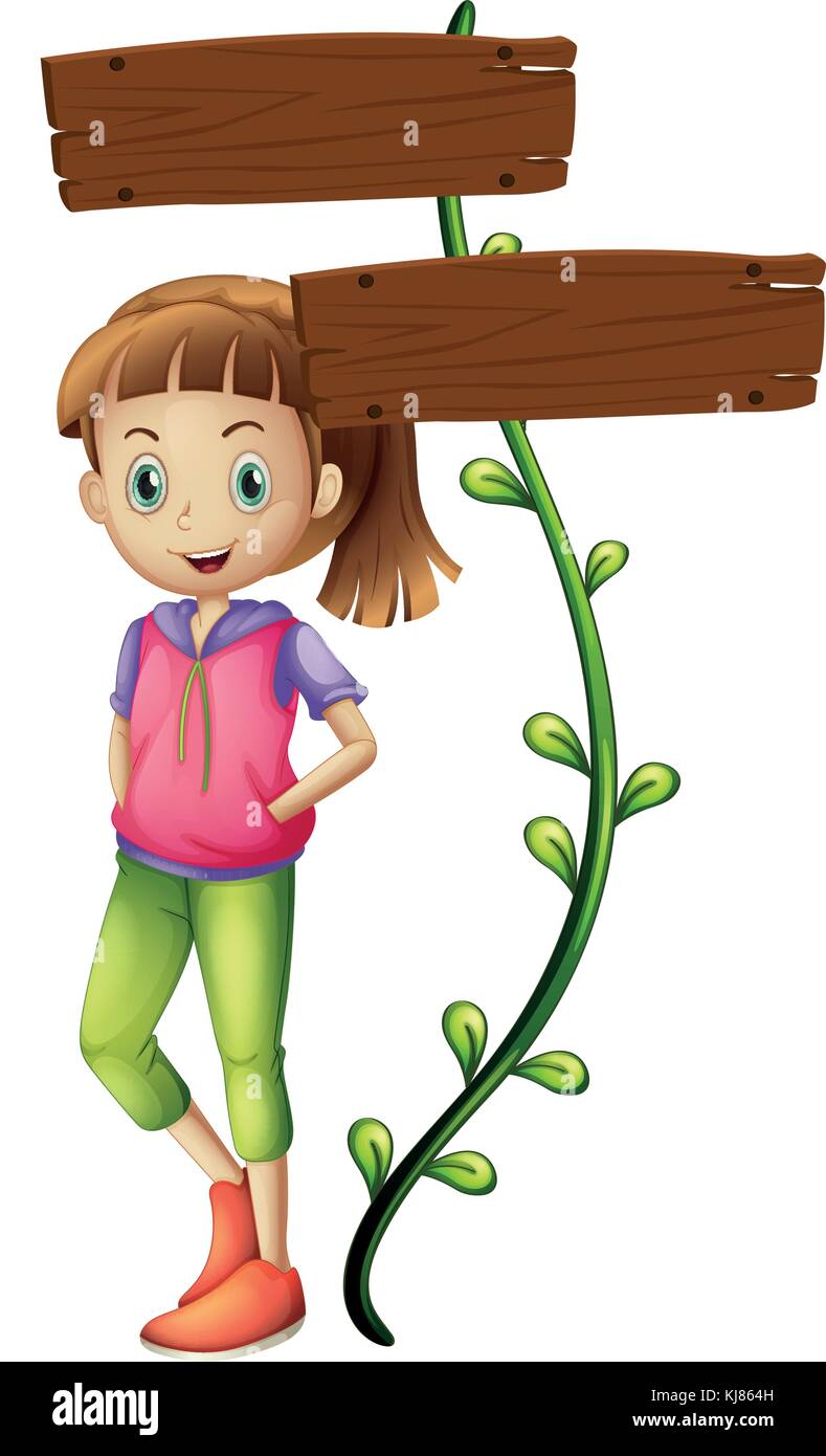 Illustration of a girl at the back of the empty signboard on a white ...