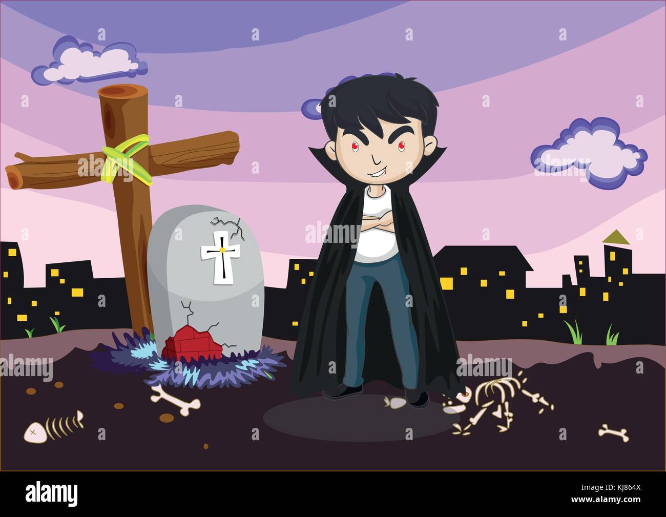 Illustration of a vampire at the cemetery Stock Vector Image & Art - Alamy