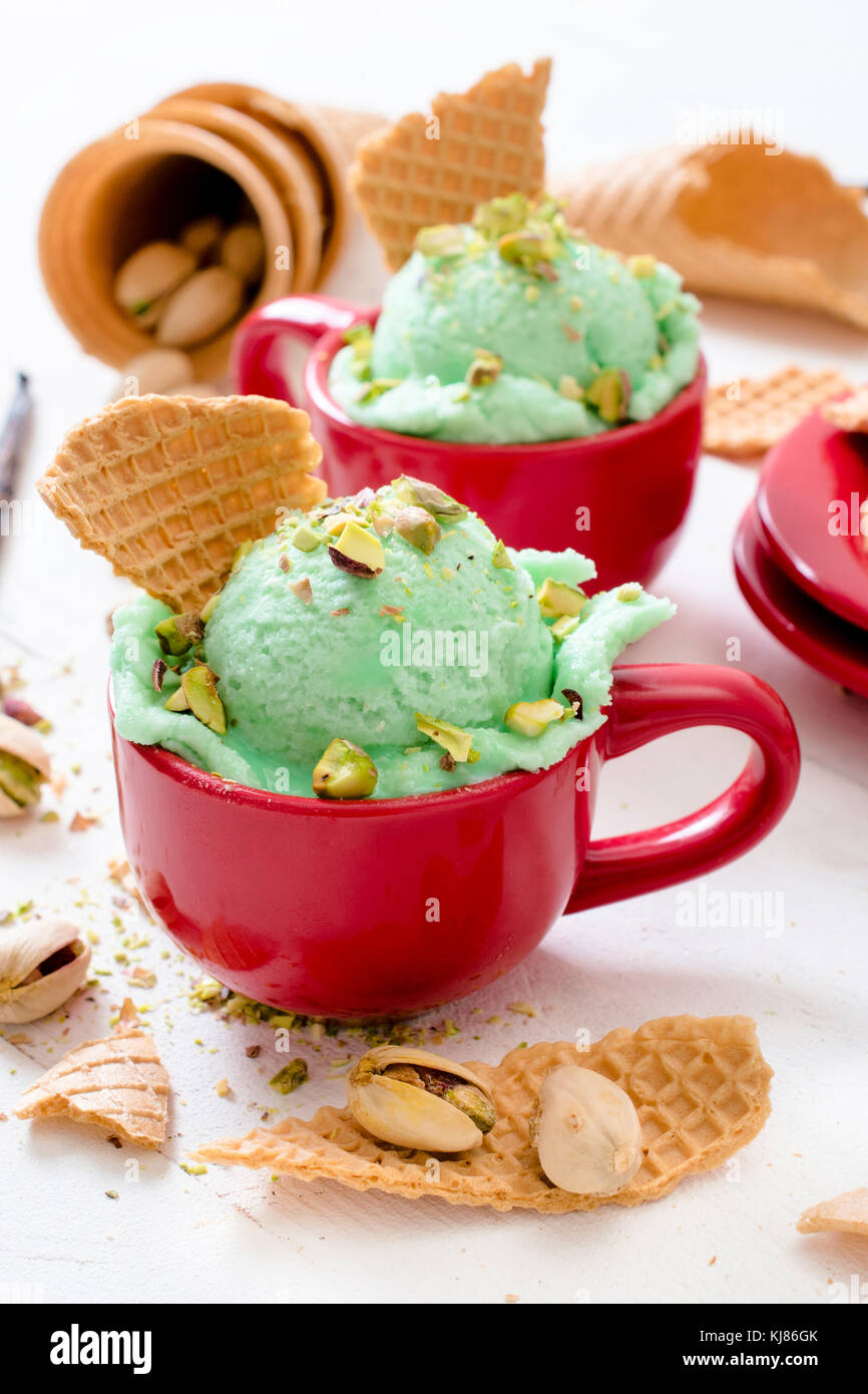 Pistachio ice cream in the coffee cup,selective focus Stock Photo Alamy