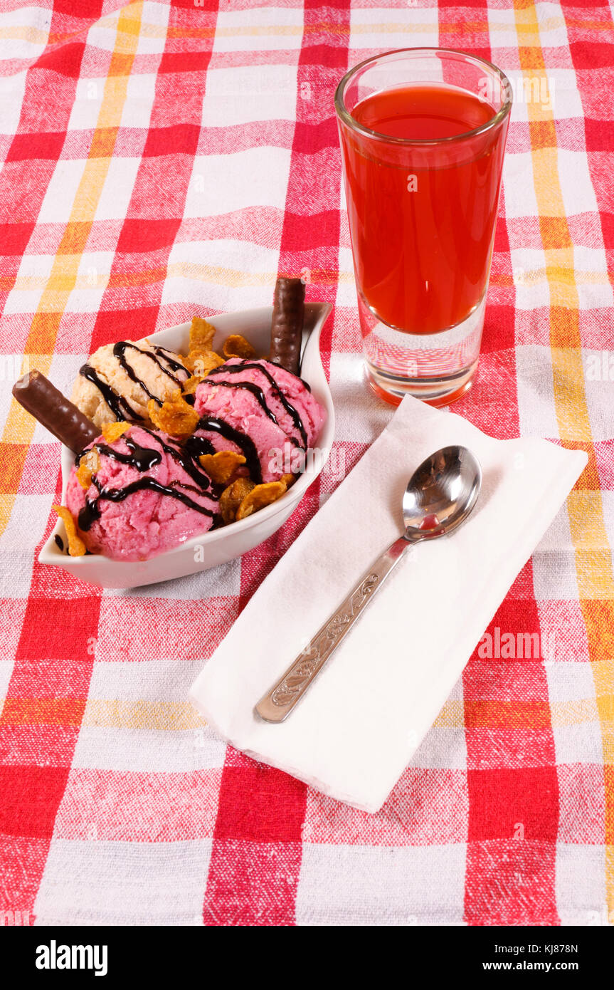 Strawberries juice and ice cream Stock Photo Alamy