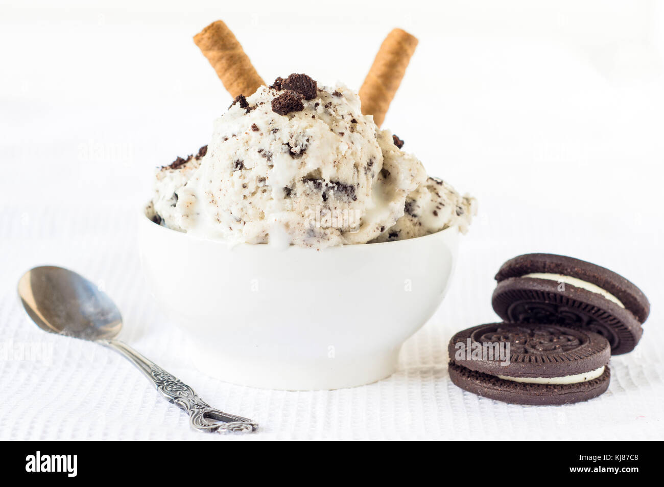 Sweet homemade ice cream with cookies in bowl,selective focus Stock Photo