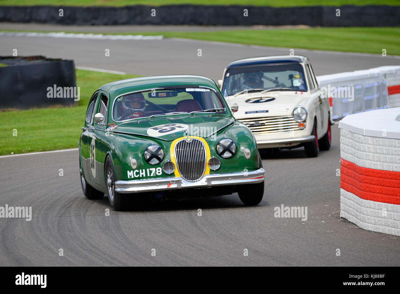 1958 Jaguar MkI driven by Frank Stippler owned by Trade Air Ltd racing in St Mary's Trophy at the Goodwood Revival 2017 Stock Photo