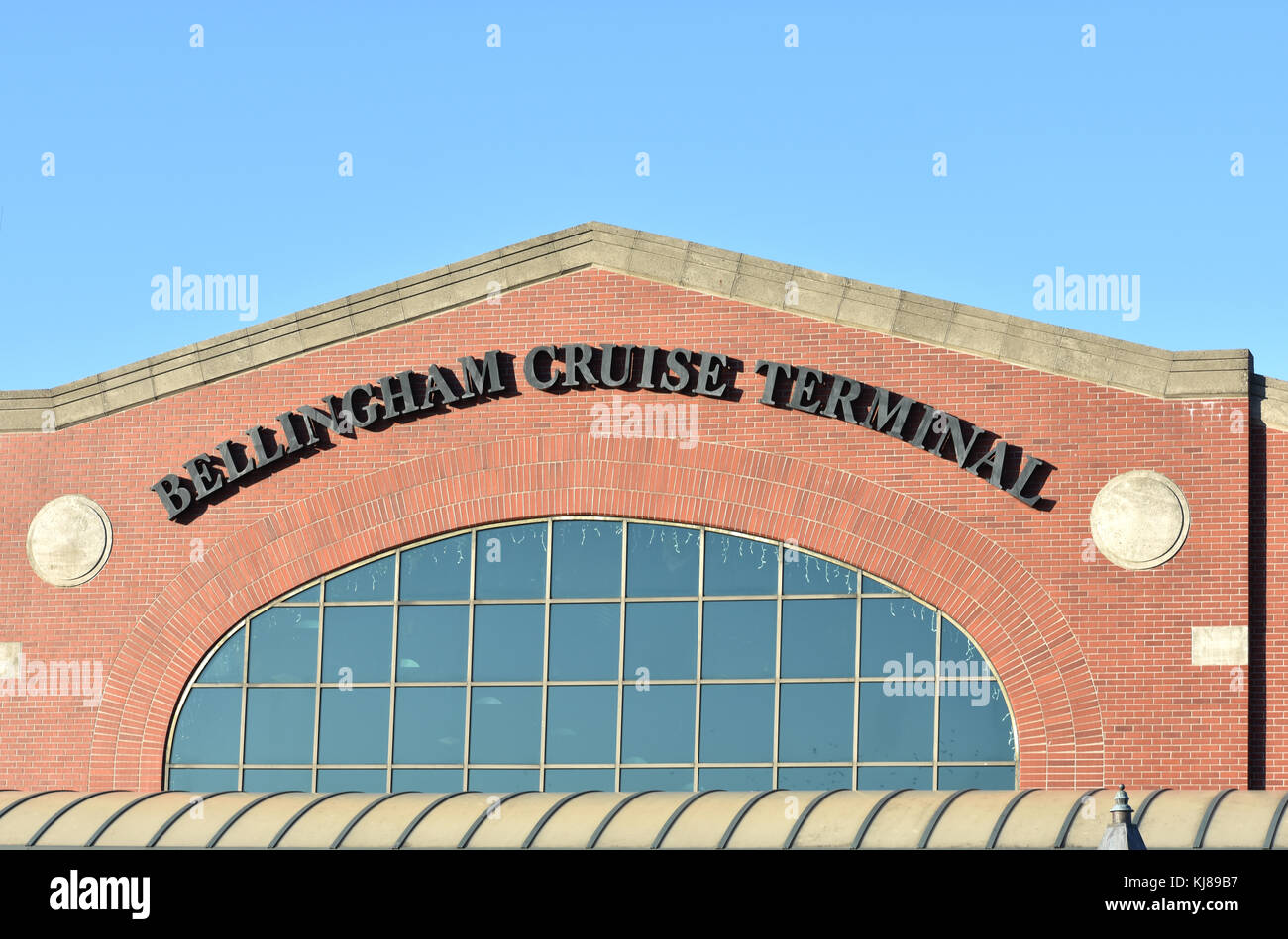 Bellingham Cruise Terminal in Washington State.  The cruise terminal has ferrys to Alaska and Friday Harbor. Stock Photo