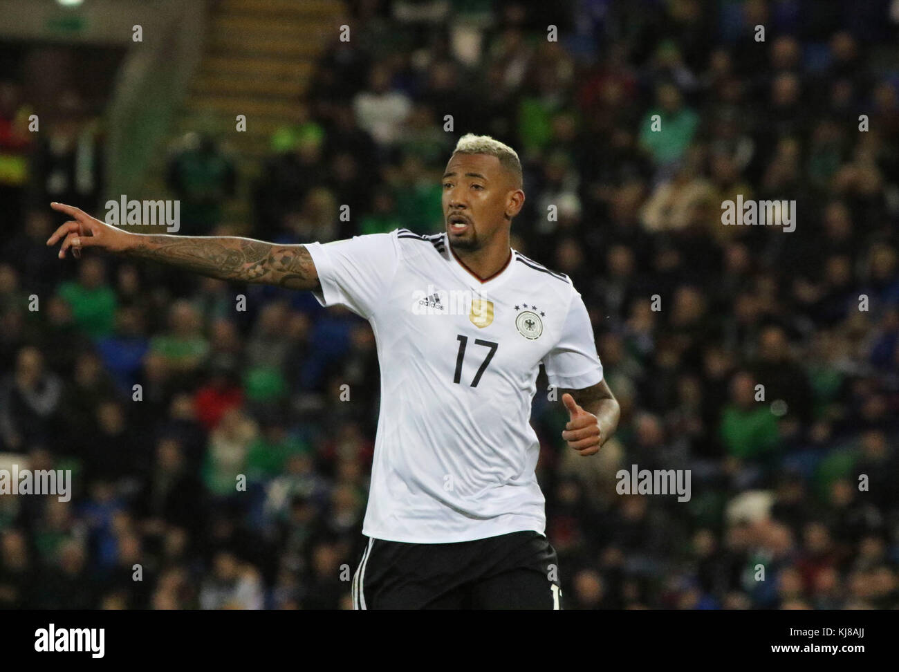 Germany's Jerome Boateng (17) in action against Northern Ireland at Windsor Park in Belfast 05 October 2017. Stock Photo