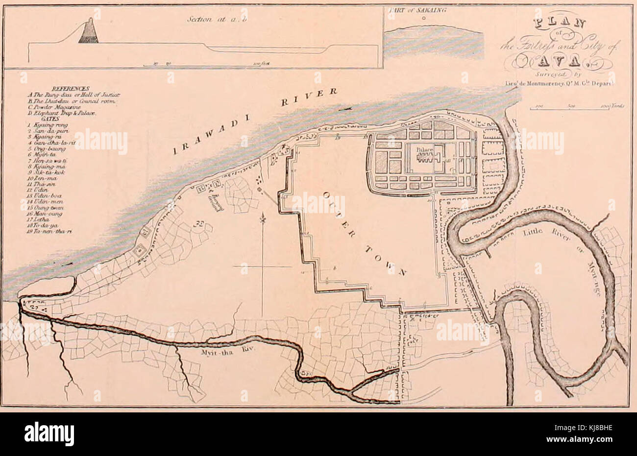 Plan of the Fortress and City of Ava, Burma, circa 1827 Stock Photo