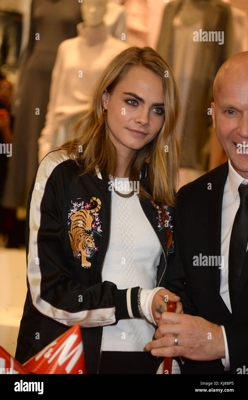 NEW YORK, NY - NOVEMBER 17: H&M North American President Daniel Kulle and  Cara Delevingne attend H&M and Cara Delevingne to celebrate the opening of  a new location at Westfield World Trade