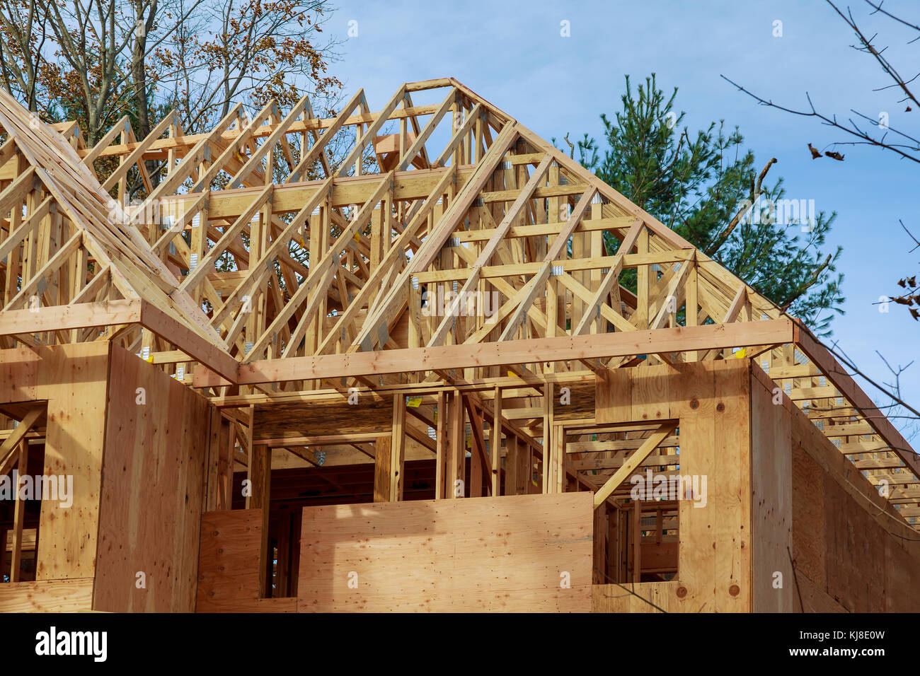 The house is new in wood roofing New Home Construction Stock Photo Alamy