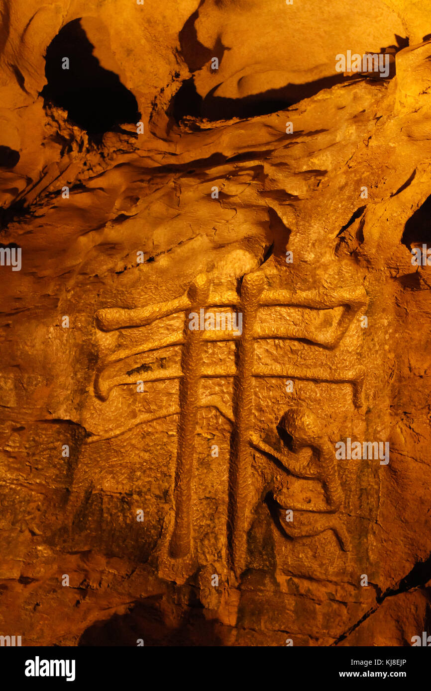 Chinese character in Crown Cave - Guilin, China. Stock Photo