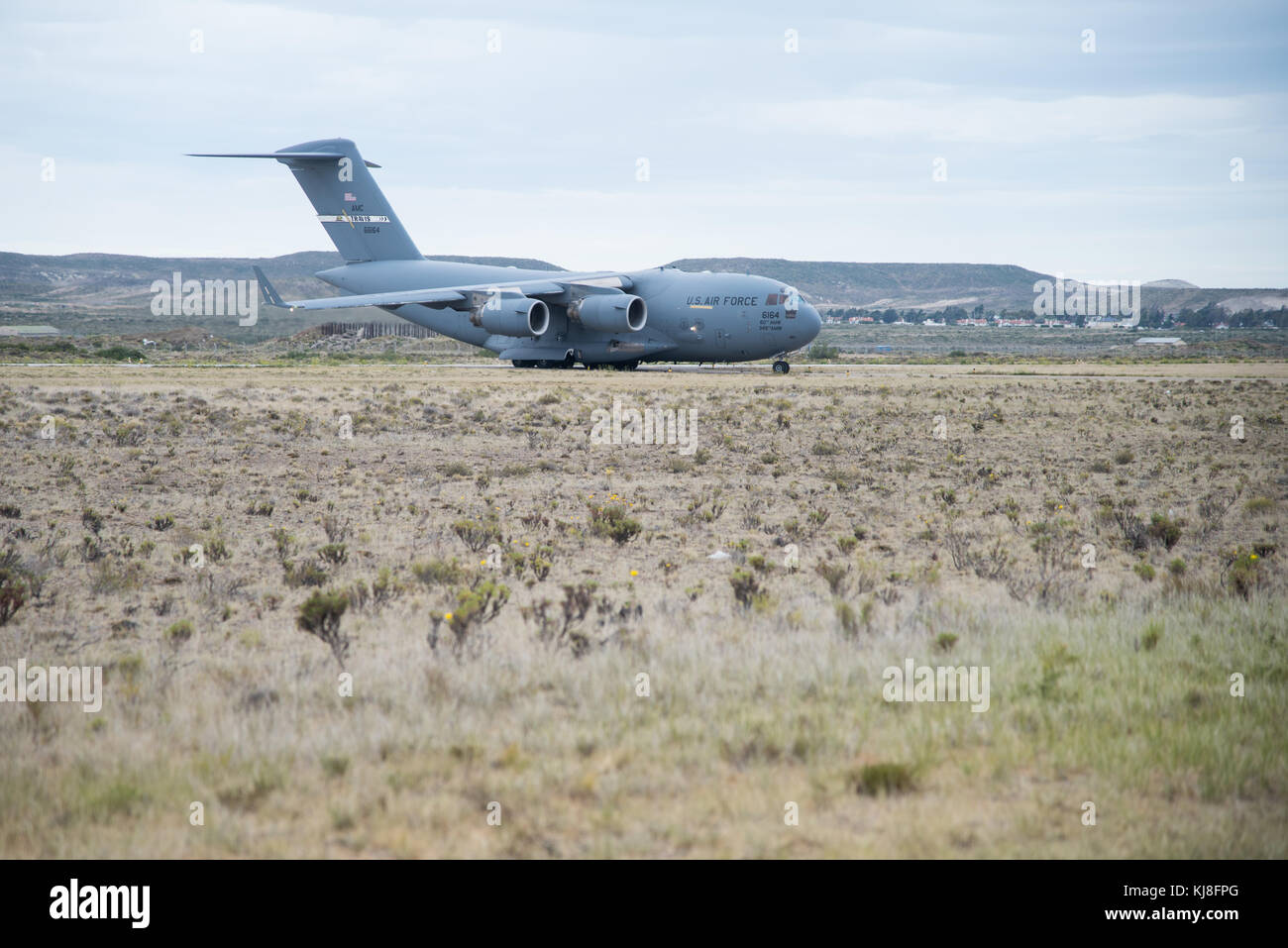 U.S. Air Force C-17 Globemaster III taxis before taking off after delivering U.S Navy rescue equipment to Comodoro Rivadavia, Argentina, Nov. 20, 20 Stock Photo