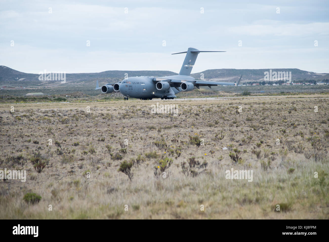 U.S. Air Force C-17 Globemaster III taxis before taking off after delivering U.S Navy rescue equipment to Comodoro Rivadavia, Argentina, Nov. 20, 20 Stock Photo