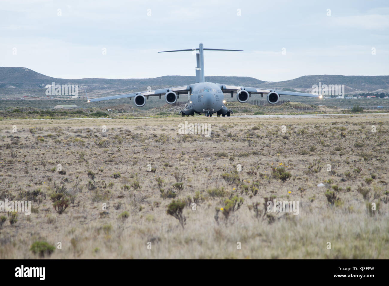 U.S. Air Force C-17 Globemaster III taxis before taking off after delivering U.S Navy rescue equipment to Comodoro Rivadavia, Argentina, Nov. 20, 20 Stock Photo