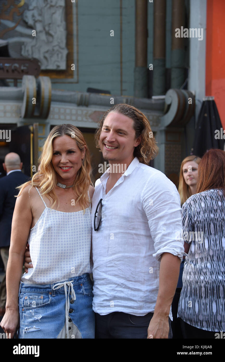 HOLLYWOOD, CA - JULY 19: Maria Bello, Elijah Allan-Blitz attends the premiere of New Line Cinema's 'Lights Out' at TCL Chinese Theatre on July 19, 2016 in Hollywood, California.  People:  Maria Bello, Elijah Allan-Blitz Stock Photo