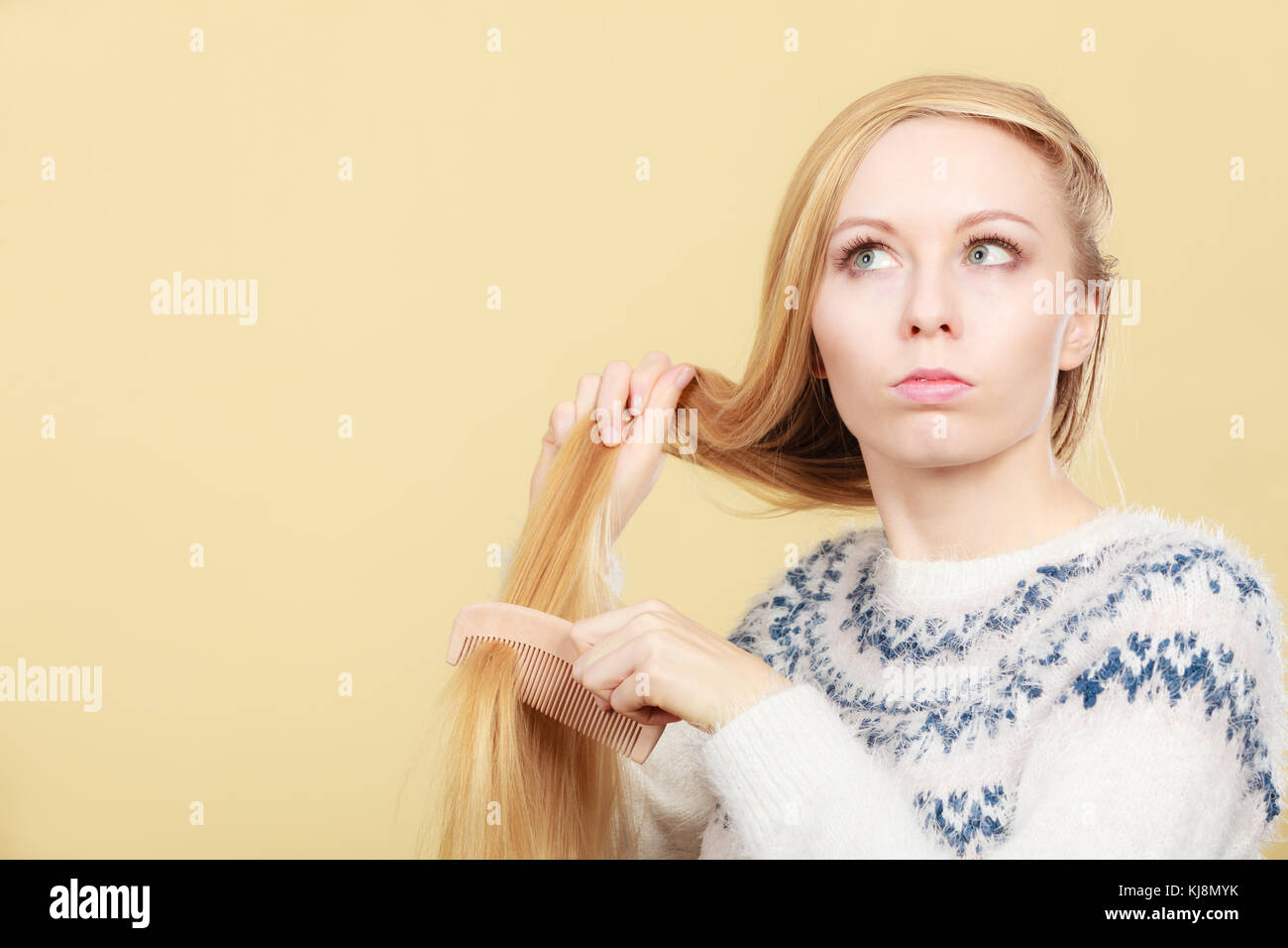 Haircare, choosing best conditioner for tangled hairstyle concept