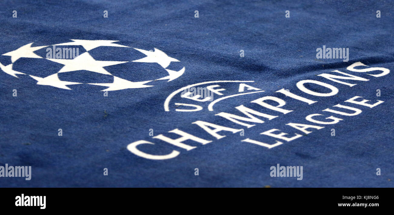 KHARKIV, UKRAINE - NOVEMBER 1, 2017: Official UEFA Champions League logo on  the carpet during UEFA Champions League game between Shakhtar Donetsk and  Stock Photo - Alamy