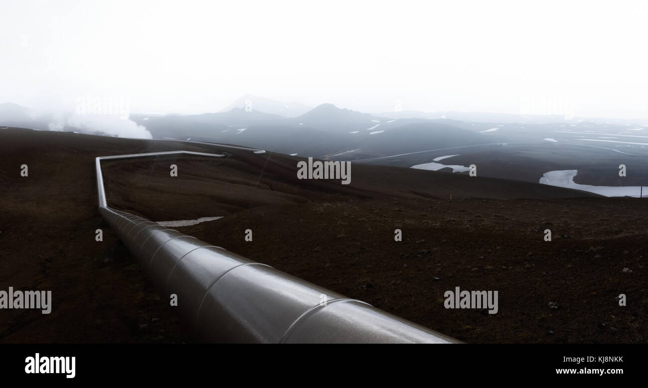 Iceland landscape with pipes in mountains Stock Photo