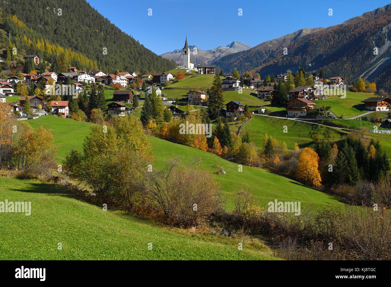 Mountain village Schmitten, Albula, Canton Graubünden, Switzerland Stock Photo