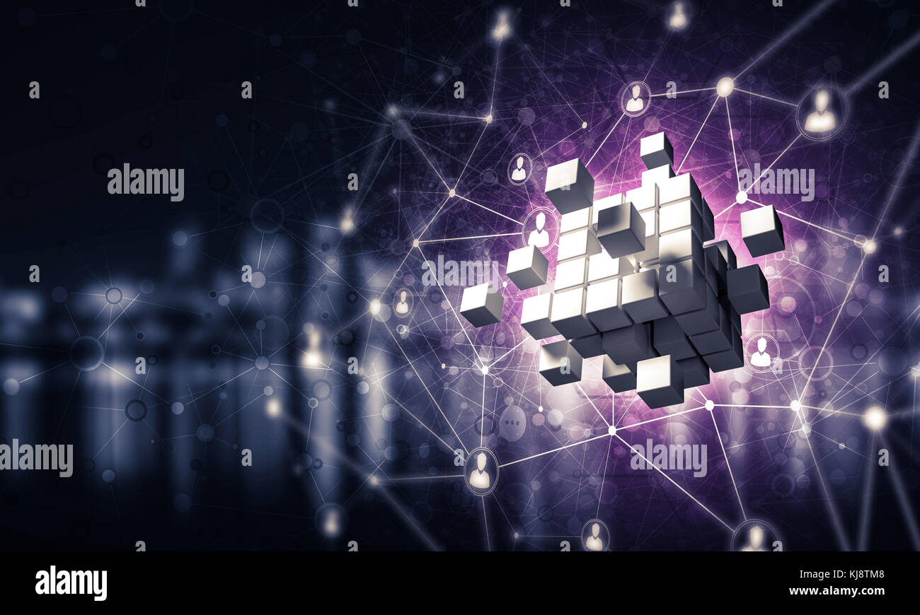 Concept of Internet and networking with digital cube figure on d Stock ...