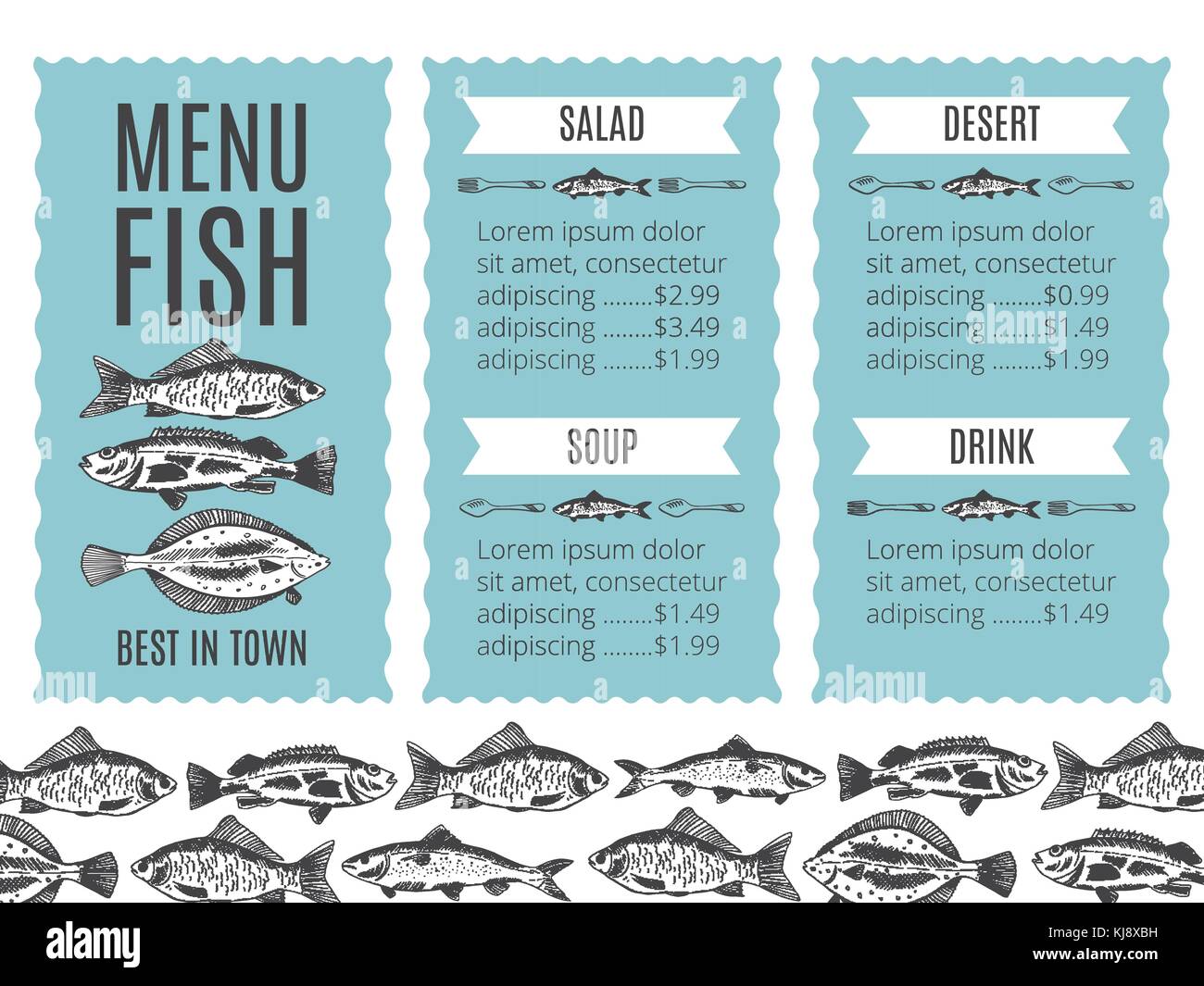 Vector seafood design. Form style. Document template Stock Vector Image ...