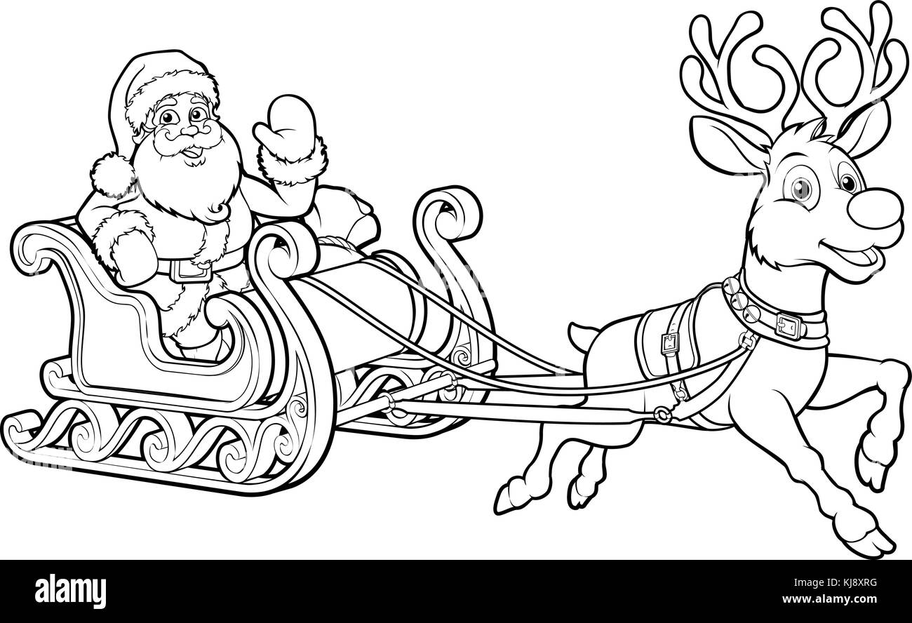 Santa Claus Christmas Fling Sleigh Sled Reindee Stock Vector
