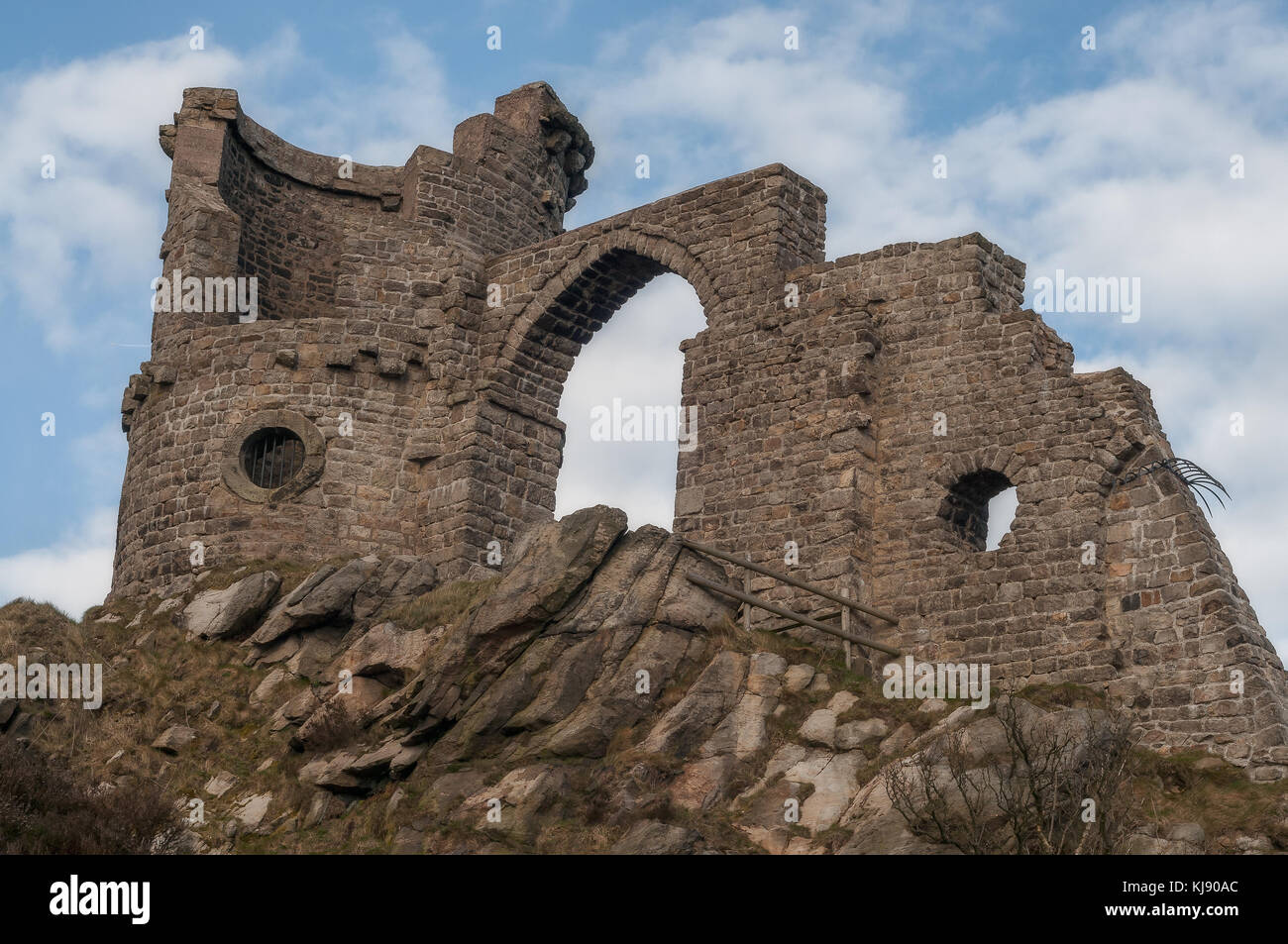 Mow Cop Castle is a folly of a ruined castle, built in 1754. Stock Photo