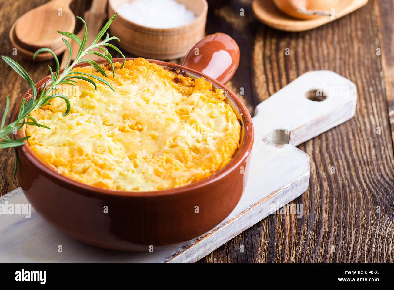Shepherd's pie, traditional British dish with minced meat and mashed