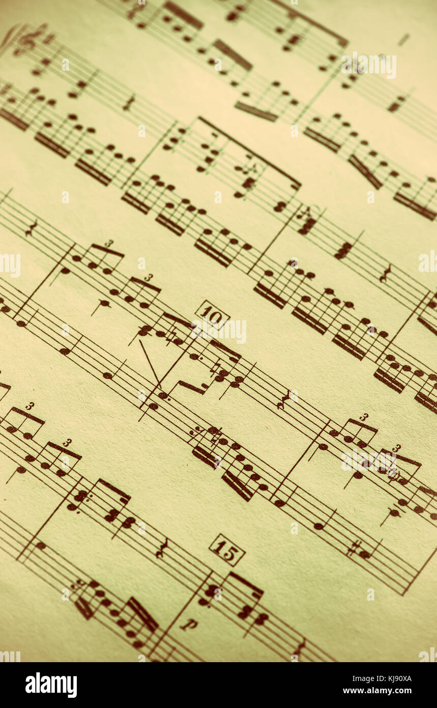 Music notation book. Page with music notes. Vinatge pages Stock Photo