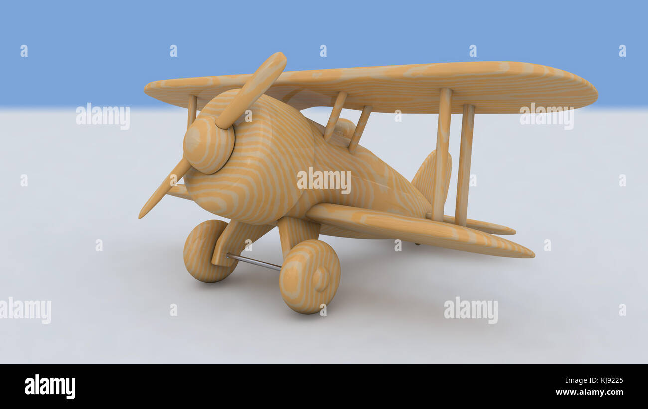 Wooden toy airplane. 3D render Stock Photo