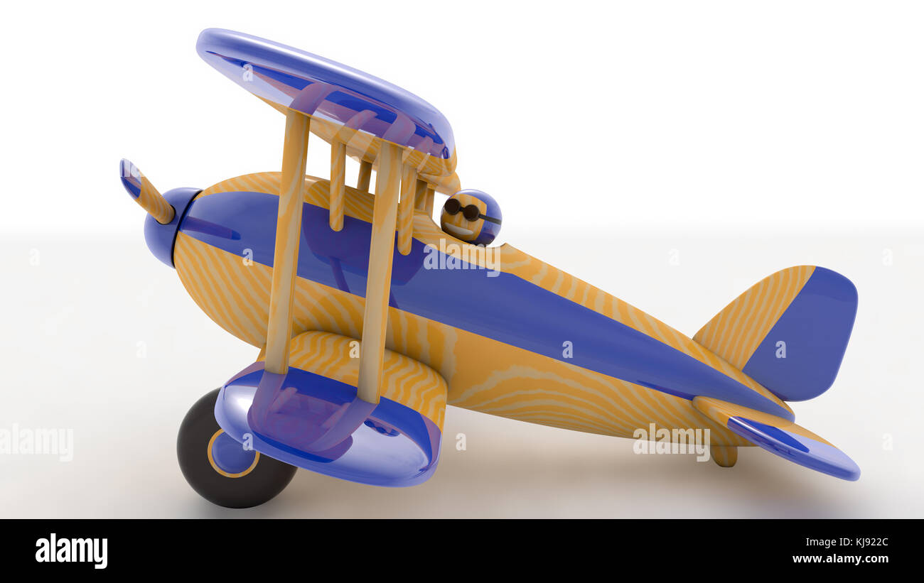 Wooden toy airplane. 3D render Stock Photo