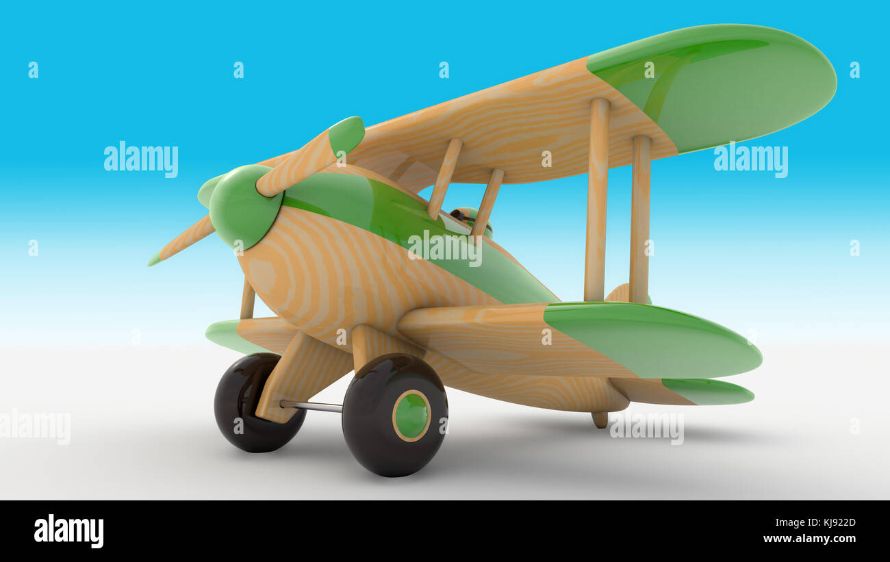 Wooden toy airplane. 3D render Stock Photo
