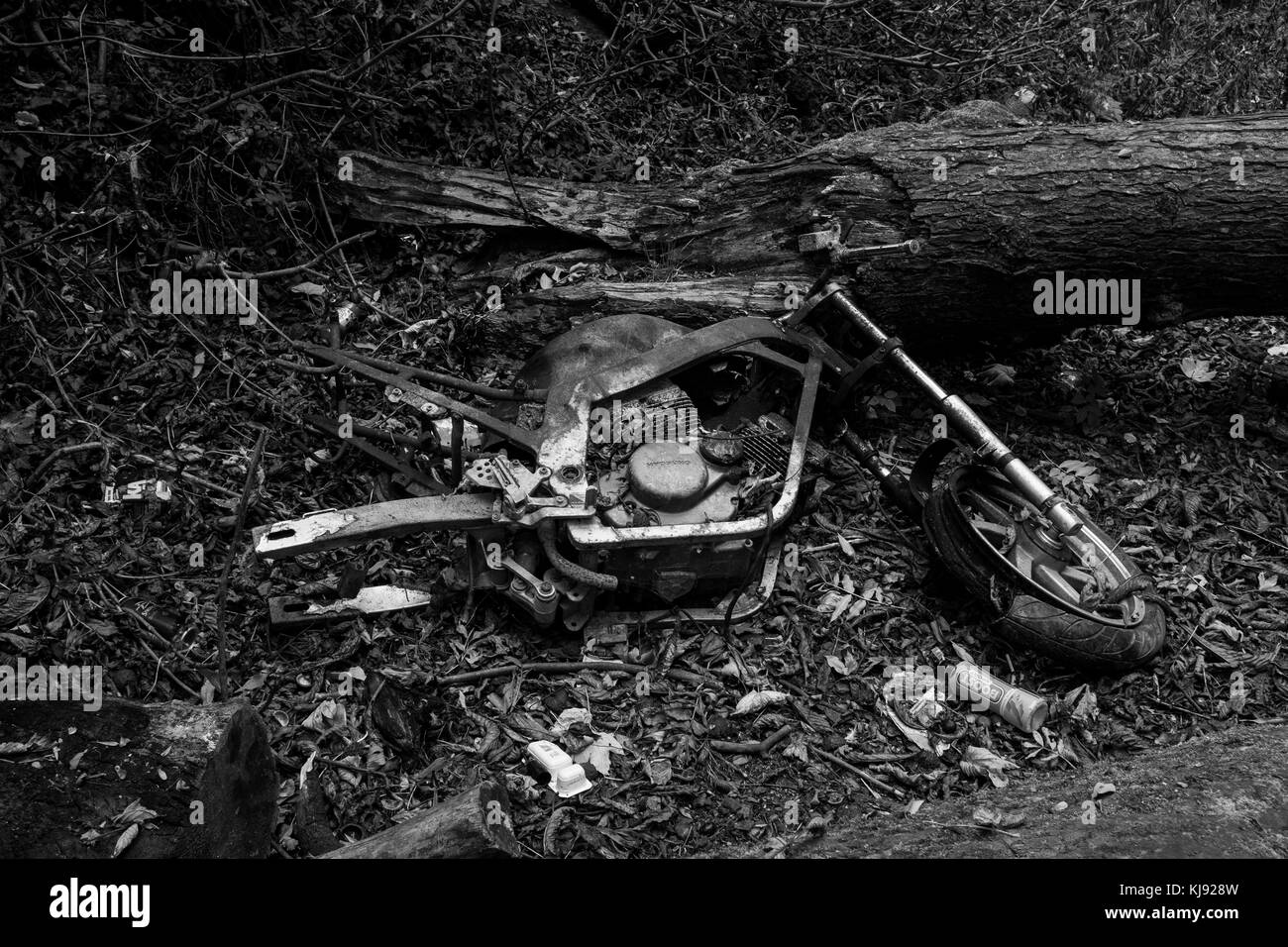 Wreckage of old motorbike Stock Photo