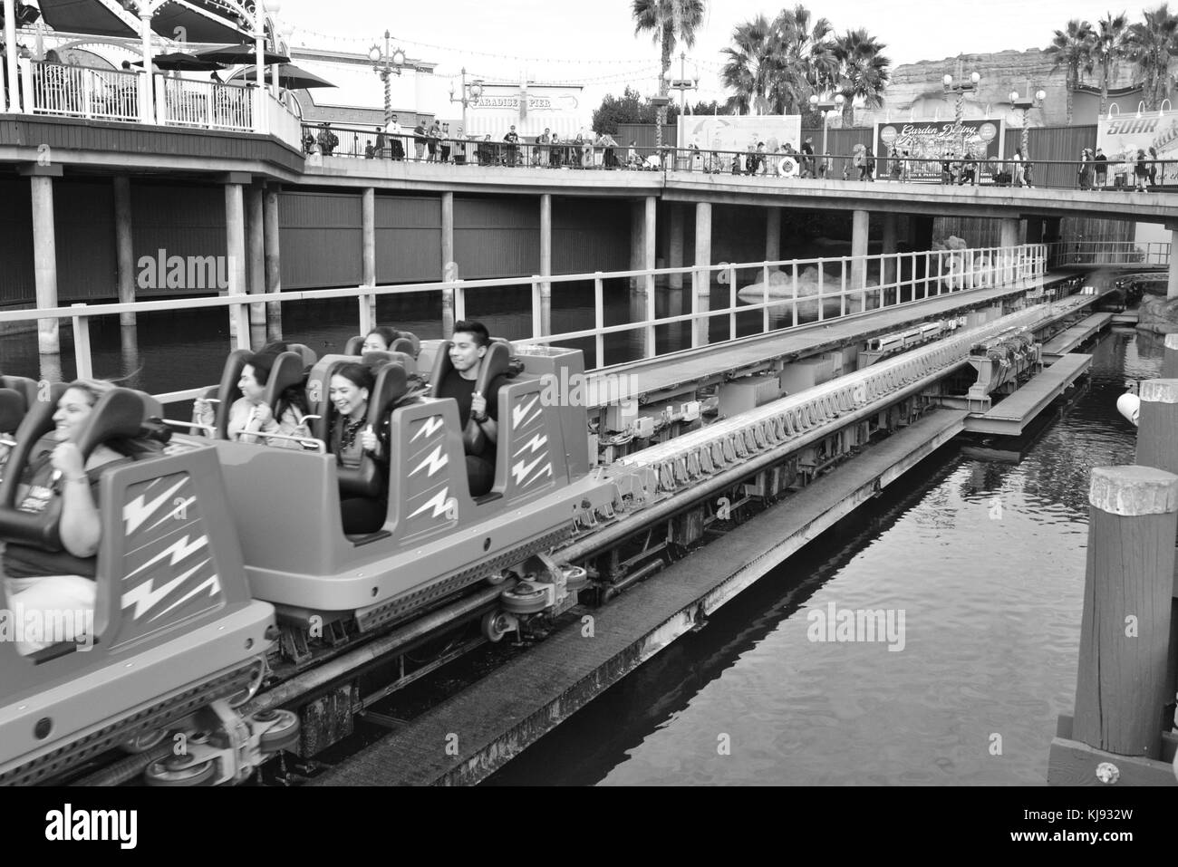 A roller coaster in the process of launching Stock Photo