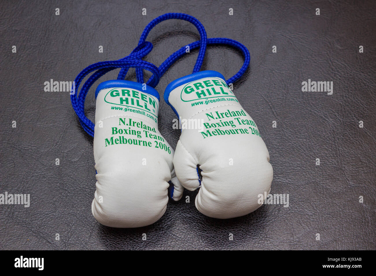 Northern Ireland boxing team miniature boxing gloves memorabilia from the 2006 Commonwealth Games held in Melbourne Australia Stock Photo
