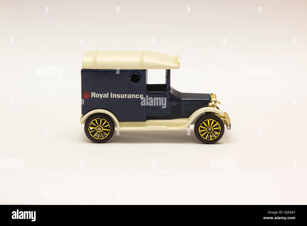 A die cast model of an old Ford Van in the livery of the old Royal Insurance of the United Kingdom Stock Photo