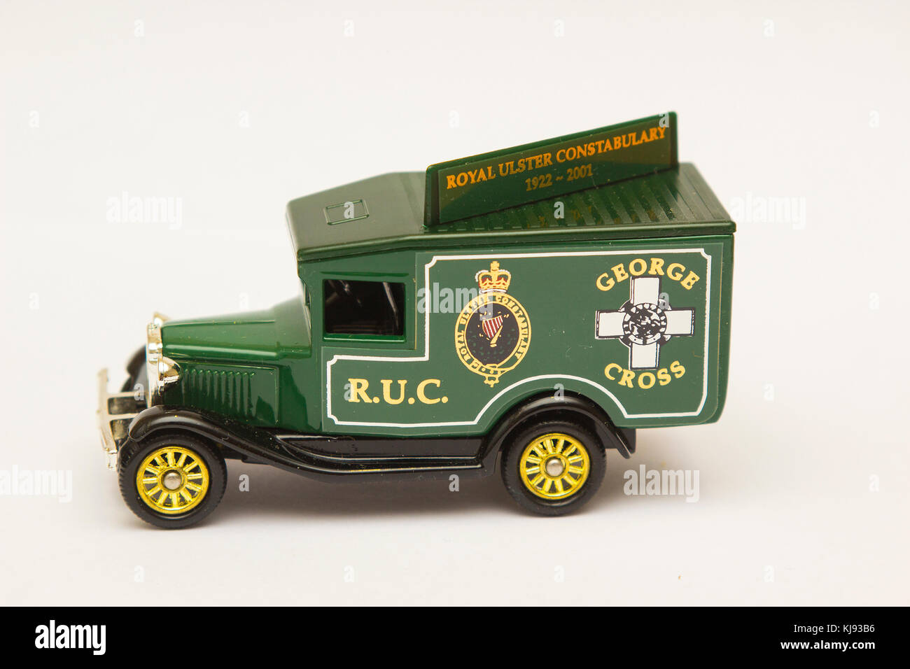 A die cast model of an old Ford Van in the livery of the now disbanded Royal Ulster Constabulary the only armed police force in the United Kingdom Stock Photo