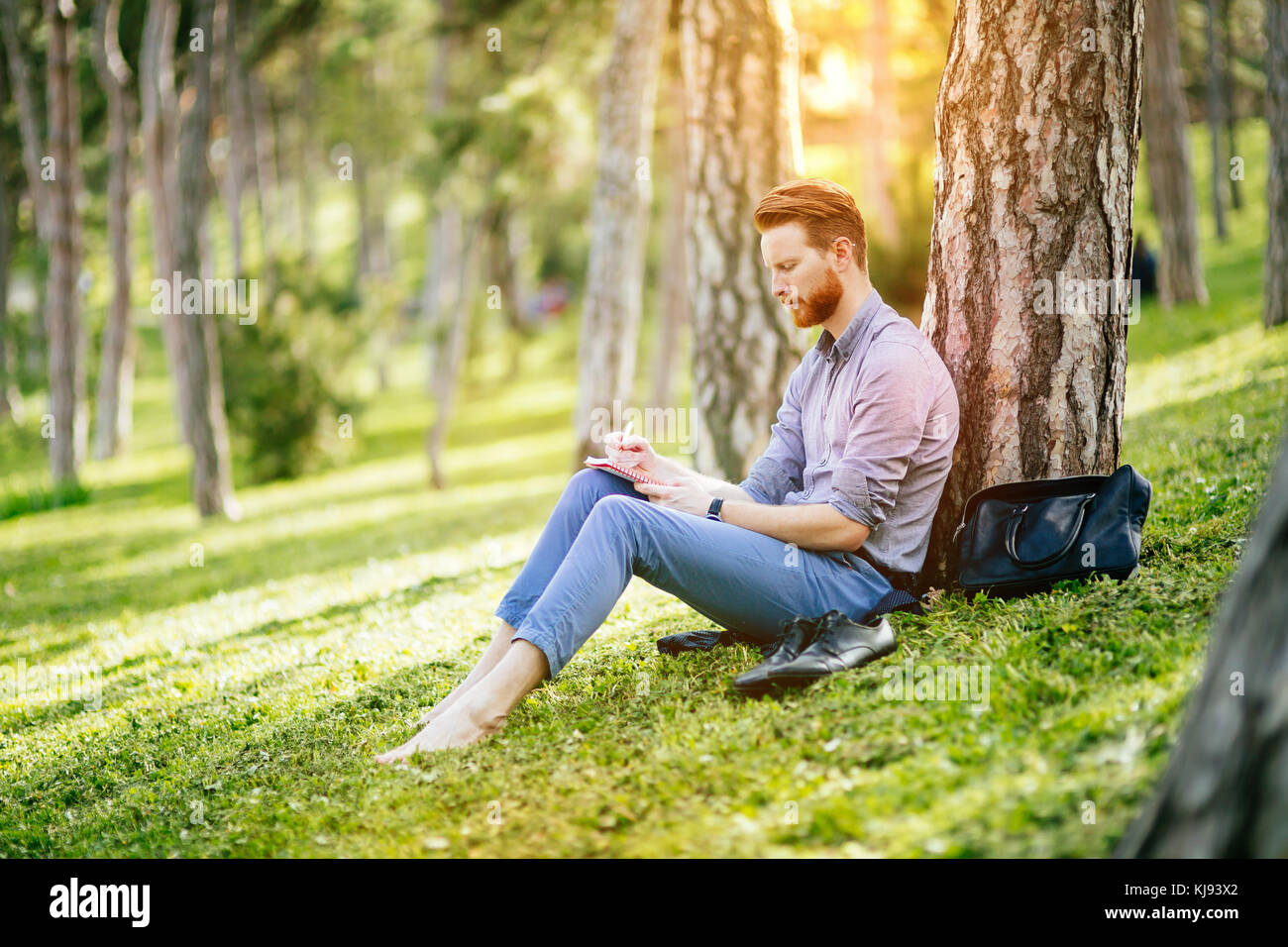 College student studying in park Stock Photo - Alamy