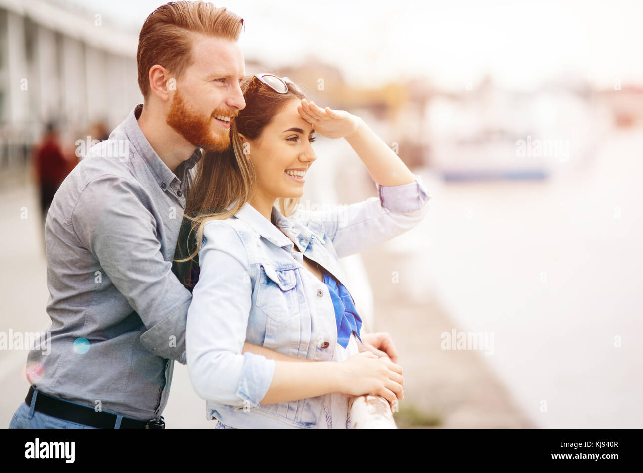 Couple in love in beautiful sunset Stock Photo