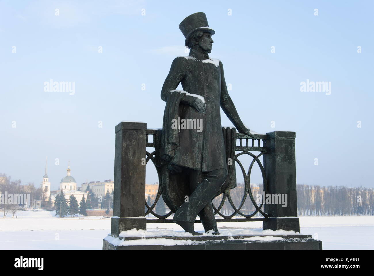 Monument to Alexander Pushkin on embankment of Mikhail Yaroslavovich, Tver, Russia Stock Photo