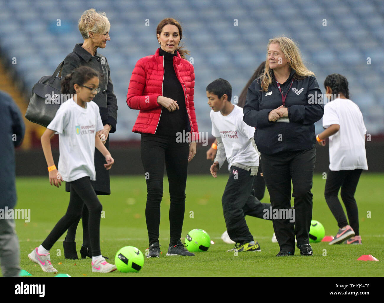 The Duchess of Cambridge during a visit to Aston Villa football club's Villa Park ground in Birmingham. Stock Photo