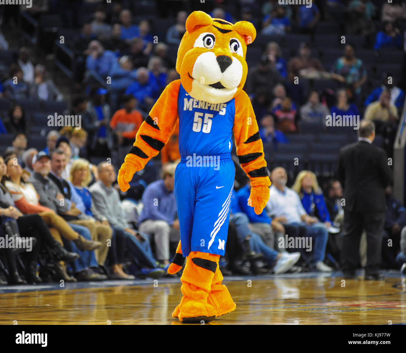 November 20, 2017; Memphis, TN, USA; Memphis Tigers Mascot, POUNCER,  performs during a break in the NCAA D1 basketball game against New Orleans.  The Memphis Tigers defeated the New Orleans Privateers, 63-52.