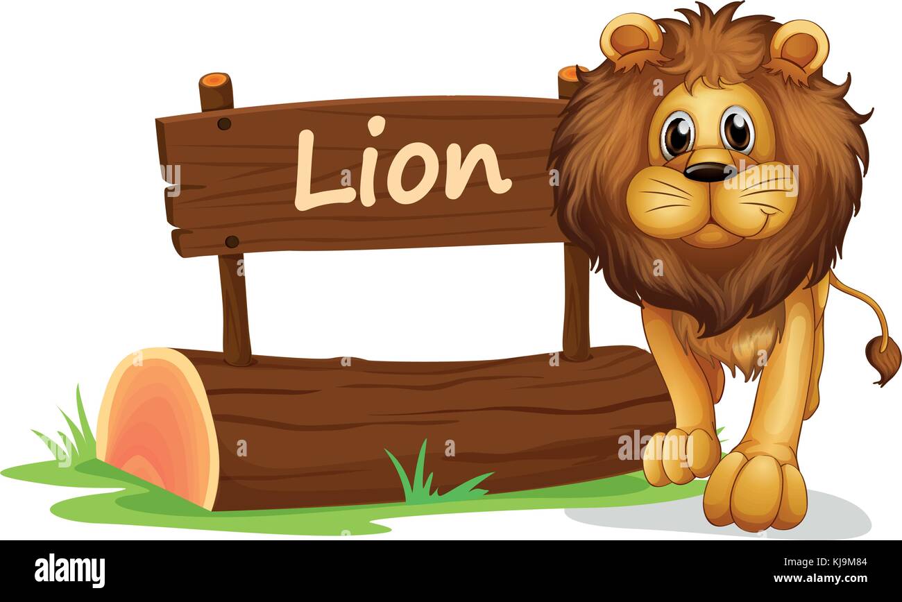 Illustration of an animal beside a wooden signboard on a white ...
