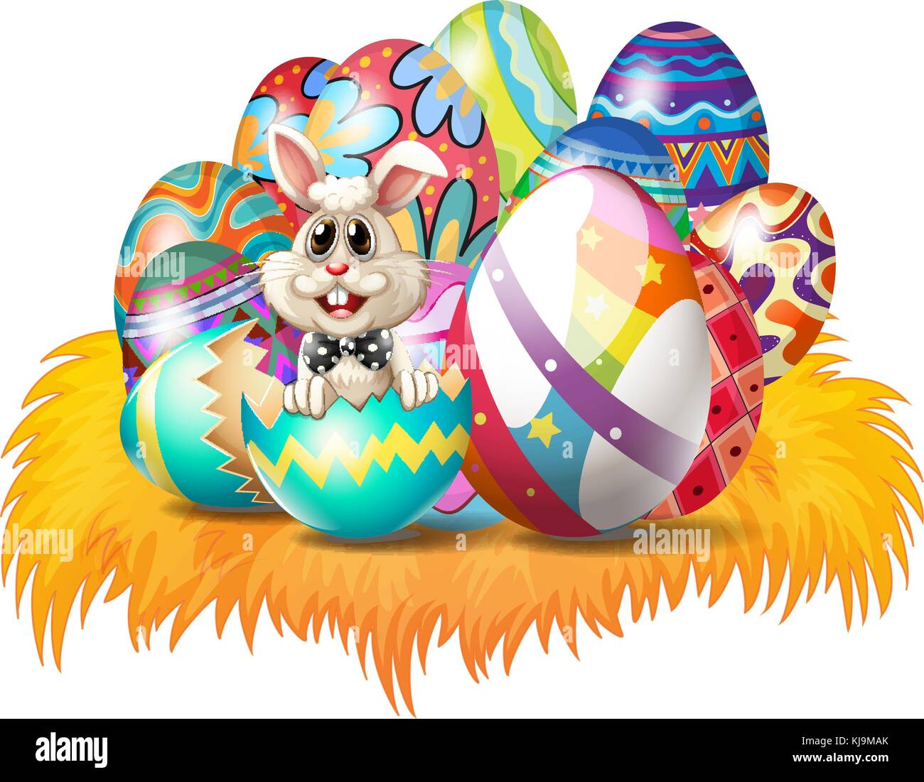Illustration of easter eggs with an Easter bunny on a white background ...