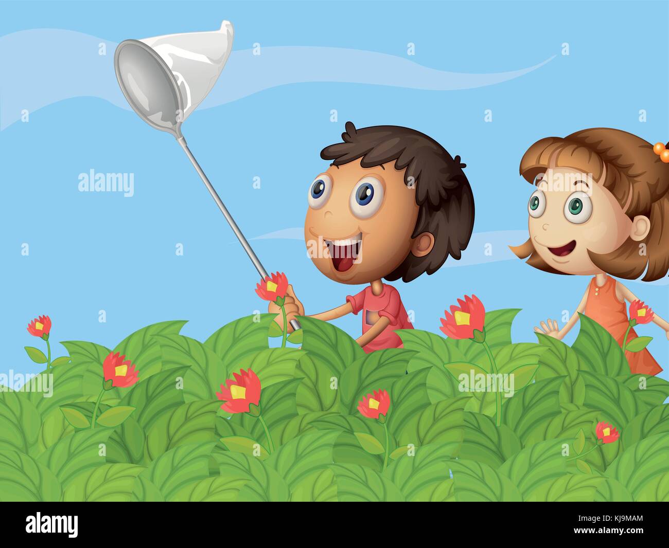 Illustration of butterfly catchers in the garden Stock Vector Image