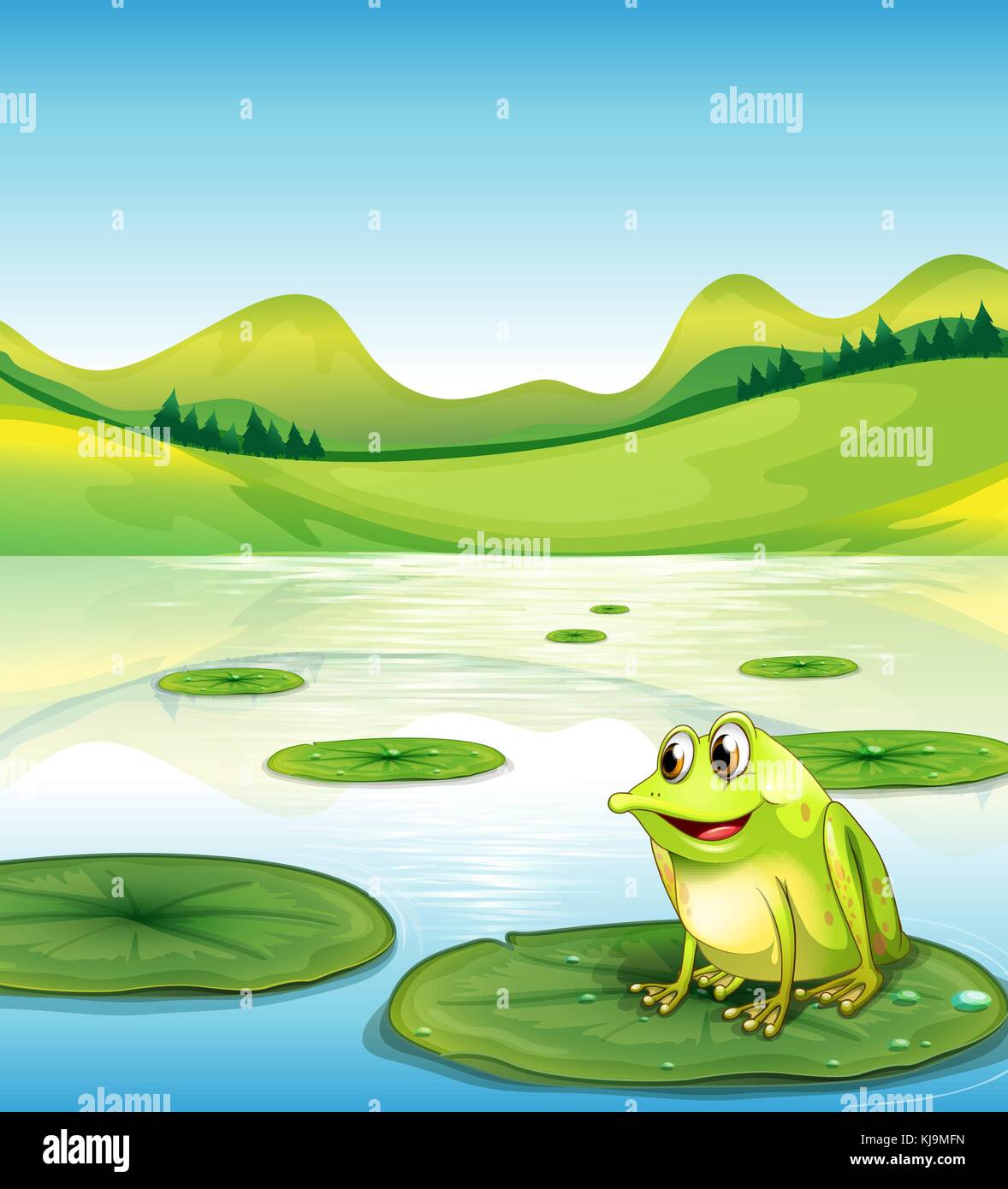 Illustration of a frog above the water lilly Stock Vector Image & Art ...