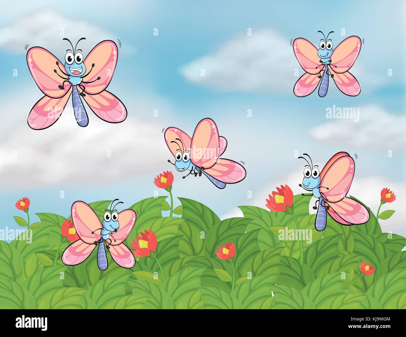 Illustration of a garden with butterflies Stock Vector Image & Art Alamy